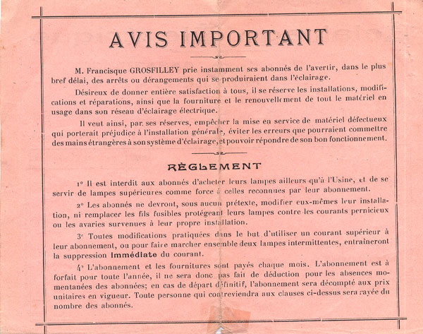 R&egrave;glement usine Grofilley