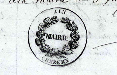 Cachet Ch&eacute;zery 1838