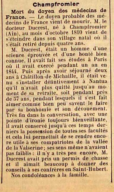 Mort de Ducret m&eacute;decin