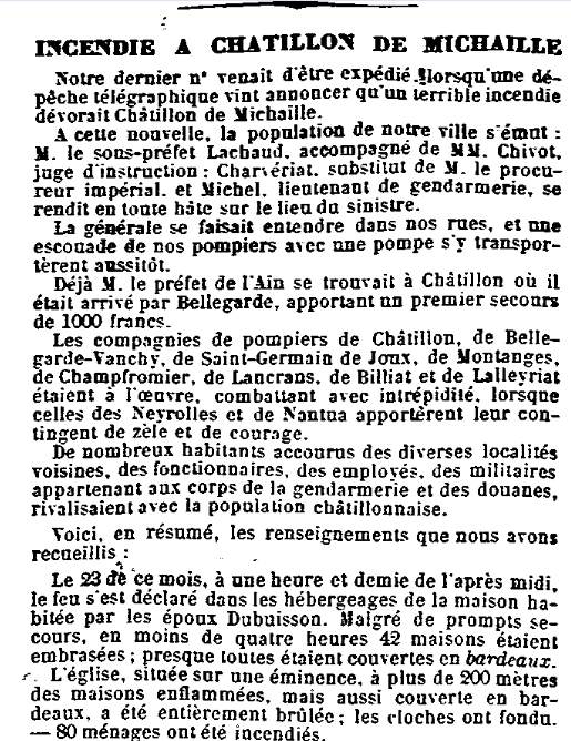 Incendie de Ch&acirc;tillon en Michaille, 1870